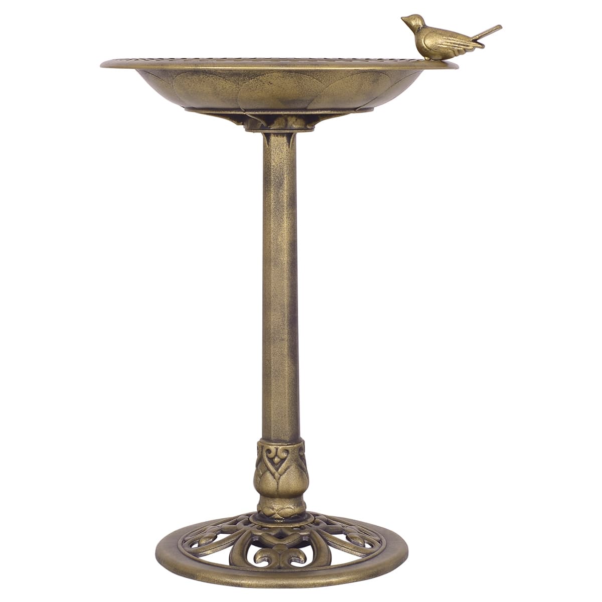 CostwayMangeoire à oiseaux de jardin sur pied Bain d’oiseau Mangeoire sur poteau en PP Dia. 51 cm Haut 72 cm Bronze