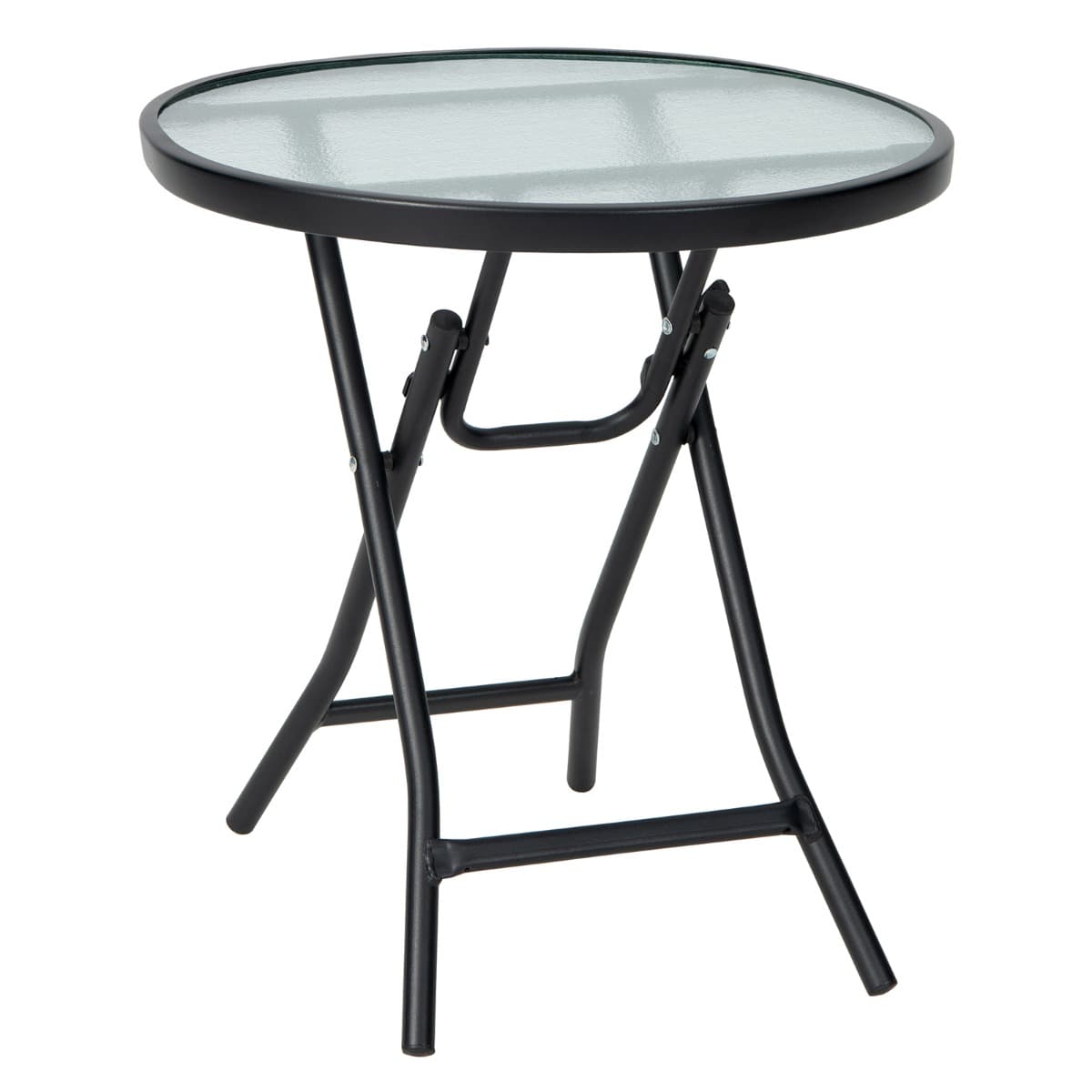 CostwayTable de Jardin Bistro Pliante φ46x47cm en Verre&Acier pour Intérieur Extérieur Patio Balcon Terrasse Charge 50 kg Noir