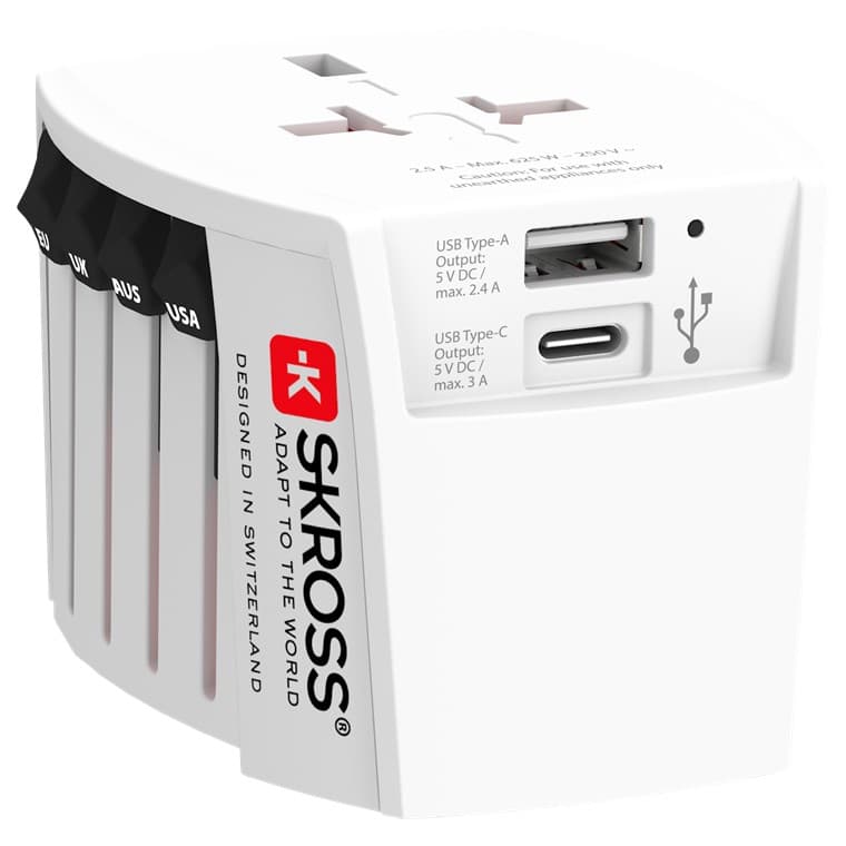 Skross World Adapter MUV USB (AC) - convient à tous les appareils non mis à la terre (2 broches)